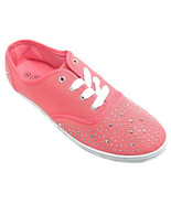 Womens Size 7 Silver Studded Canvas Lace Sneakers Tennis Shoes Pink - £11.19 GBP