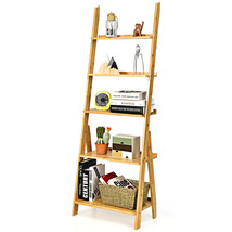 5-Tier Bamboo Ladder Shelf Storage Rack Bookshelf Planter w/Anti-toppling Device - £79.33 GBP