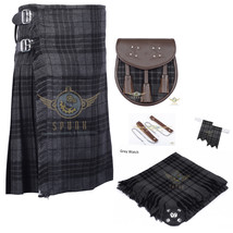 Men Scottish Grey Watch 8 Yard KILT Acrylic Tartan KILT -With Free Accessories - £65.11 GBP