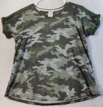 Lucky Brand T Shirt Top Womens Small Green Camo Print Short Sleeve Round Neck - £10.26 GBP