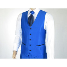 Mens Tuxedo Formal Suit ROYAL DIAMOND Slim Fit 3Pc Vested shiny Satin SL83 Blue image 8