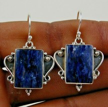 925 Sterling Silver Sodalite Gemstone Handmade Dangle Earrings Her Gift ES-1198 - £32.02 GBP