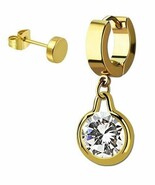 Dangling Clear CZ Huggie Hoop and Plug Stud Gold Tone Stainless Steel Ea... - $271.12 MXN