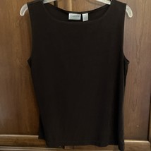 Chicos Travelers Tank Top Size 2 Large Brown USA Wide Neck Stretch Comfort - $15.84