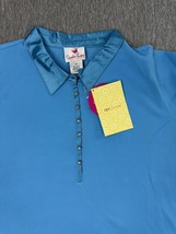 Quacker Factory Shirt Womens 3XL Blue Waffle Satin Collar Jeweled 3/4 Sl... - $29.69