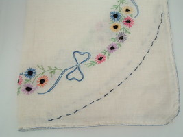 vintage hand embroidered bright flower pattern table dresser scarf shabb... - $19.75
