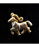 Vtg Ram Zodiac Aries Lapel Scarf Gold Tone Pin - $28.05 CAD