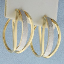 Italian Designer Hoop Earrings in 14k Yellow and White Gold - £240.63 GBP