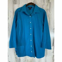 Lands End Outfitters Womens Shirt Size 12 Tall Turquoise Blue 3/4 Sleeve - £10.65 GBP