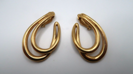 Large Vintage Gold GIVENCHY Hook Dangle Clip Earrings 5.5cm - £118.98 GBP