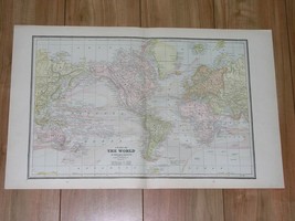 1886 Antique Map Of The World America Africa Asia Europe / Oc EAN Currents - £21.96 GBP
