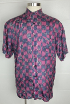 Vintage Robert Stock Mens Purple Plaid Silk Short Sleeve Button Front Shirt L - £15.00 GBP