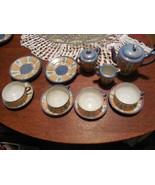 Vintage Japanese Child&#39;s  Peach &amp; Blue Lusterware Tea Set Service for 4 - $33.87 CAD