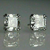 4Ct Asscher Simulated Moissanite Push Back Stud Earrings 14k White Gold Plated - £201.42 GBP