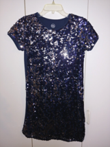 Wonder Nation Girl&#39;s Blue Ss Pullover Knit Dress W/SEQUIN FRONT-XL(14/16)-WORN 1 - £7.56 GBP