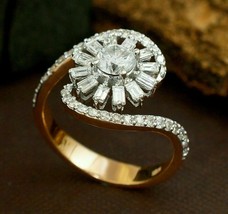 1.45Ct Round Simulated Diamond Sunflower Engagement Ring 925 Silver Gold Plated - £72.27 GBP