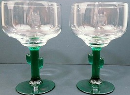 Saguaro Green Stemmed Cactus Margarita Glasses 8 Oz Set Of 2 - $347.57 MXN