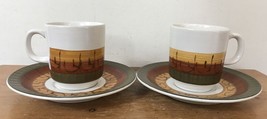 Pair Set 2 Vintage 70s Casual Ceram Galaxy Japanese Stoneware Tea Cups Saucers - £23.58 GBP
