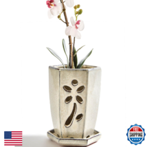 Vensovo 4" Ceramic Hexagon Orchid Pot w/ Holes &amp; Attached Saucer - $41.62