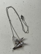 Vintage Dainty SIlvertone Chain w Sterling SIlver Marked Flying Bird Pendant Nec - £13.29 GBP