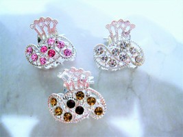 small mini silver metal pink, amber brown or clear crystal hair claw clip - £4.68 GBP