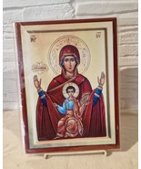 Wooden Icon of Virgin Mary Tsampika - Handcrafted Religious Art - Christ... - $48.51