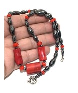 Necklace Red Sponge Coral,  Magnesite Hematite Spacer &amp;Beads Sterling Lo... - $111.09 CAD