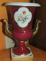 Lindner Kueps Bavaria Porcelain Urn 8.75&quot; Red w Floral &amp; Gold Accents Vi... - $31.49
