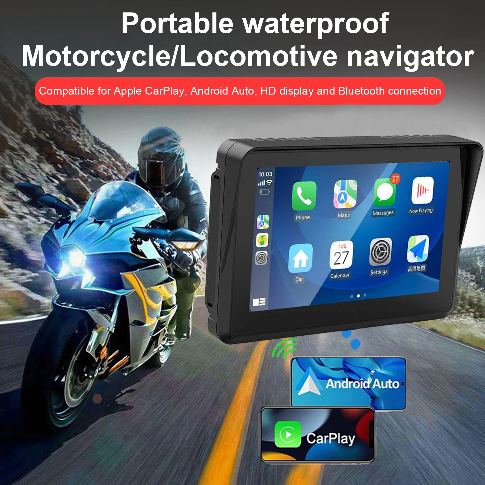5 Inch Carplay Motorcycle Dual Bluetooth Electronics and Navigation - £134.98 GBP