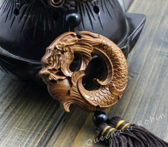 Dragon Antique Boxwood Netsuke Wood Figurines Kirin Carving Handcrafted - £18.35 GBP