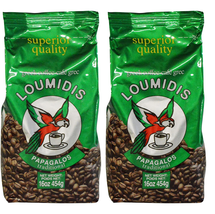 2 Pack Loumidis Greek Ground Coffee Papagalos Traditional 16 Ounces NEW - £34.47 GBP