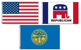 Lot of 3 Flags: USA, Nebraska State and Republican 3&#39;x5&#39; Polyester Flag - £13.28 GBP