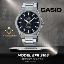 Casio Edifice Slimline Hombres Zafiro Cristal Negro Dial Plata reloj EFR-S108S - $111.94