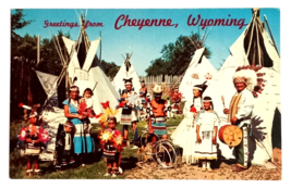 Greetings from Cheyenne Wyoming Native American Village WY Dexter Postcard c1961 - £4.69 GBP