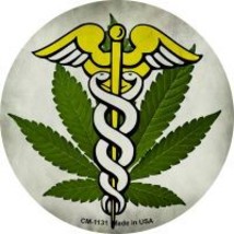 Cannabis Caduceus Novelty Metal Mini Circle Magnet CM-1131 - $12.95