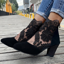 Fashion Women High Heels Lace Flower Ankle Strap Hollow Out Sandals Round Toe Zi - £27.95 GBP