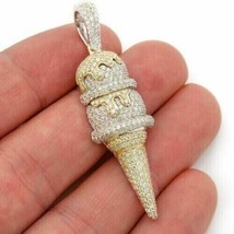 14K Yellow Gold Plated 2.00Ct Round Simulated Diamond Ice Cream Cone Pendent - £75.01 GBP