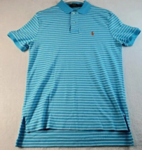 Polo Ralph Lauren Polo Shirt Men Size Medium Blue White Stripe Short Sleeve Slit - £17.23 GBP