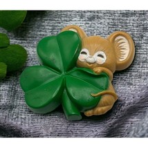 Shamrock Irish Mouse Refrigerator Magnet Vintage St Patricks Day 3 Leaf Clover - £7.17 GBP
