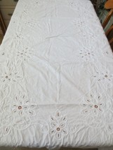 Vtg Tablecloth White Battenburg Eyelet Floral 67” X 97” C13 - £46.86 GBP