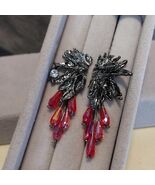 Trendy Designs Earrings | Black Silver Plated Zircon Red Glass Bead | SL156 - $114.46