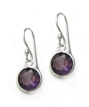 Sterling Silver Round Crystal Drop Earrings, Purple - £15.17 GBP