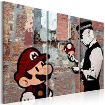 Tiptophomedecor Stretched Canvas Street Art - Banksy: Mario Old Wall 3 Piece - S - $99.99+