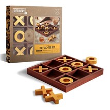 Refinery and Co. 10-Piece Premium Solid Wood Tic-Tac-Toe Board Game, Giant Gold  - £57.37 GBP