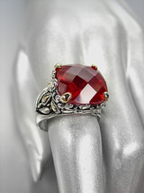 *NEW* Designer Inspired Red Garnet CZ Crystal Silver Gold Balinese Filigree Ring - £29.75 GBP