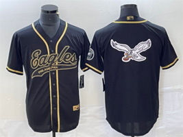 Men&#39;s Eagles Baseball Jersey Black Gold Eagles Logo Black Gold Jersey - £31.98 GBP