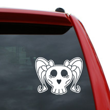 Skull Pigtails White Vinyl Decal Sticker | 5&quot; Tall - $4.99