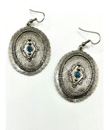 “Pisces” Concho Earrings Silvertone Turquoise Color Stone Southwest 1.5” - $12.99