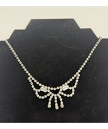 Vintage Rhinestone Necklace With Bow Design &amp; Box Clasp 15&quot; - $522.85 MXN