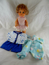 Vintage Hong Kong Rubber baby Doll 11&quot; Blue Blond w 2 extra outfits - $15.83